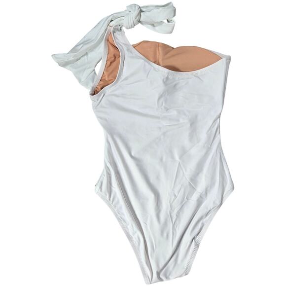 J. Crew Bow one-shoulder one-piece Swimsuit White 6 BF170 - Picture 2 of 8